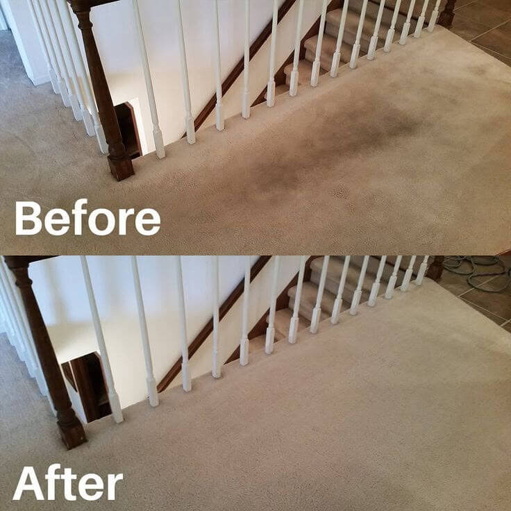 Real before and after result of a staircase carpet deep clean by Deep Cleaning Experts